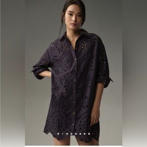 Anthropologie Navy Eyelet Shirt Dress